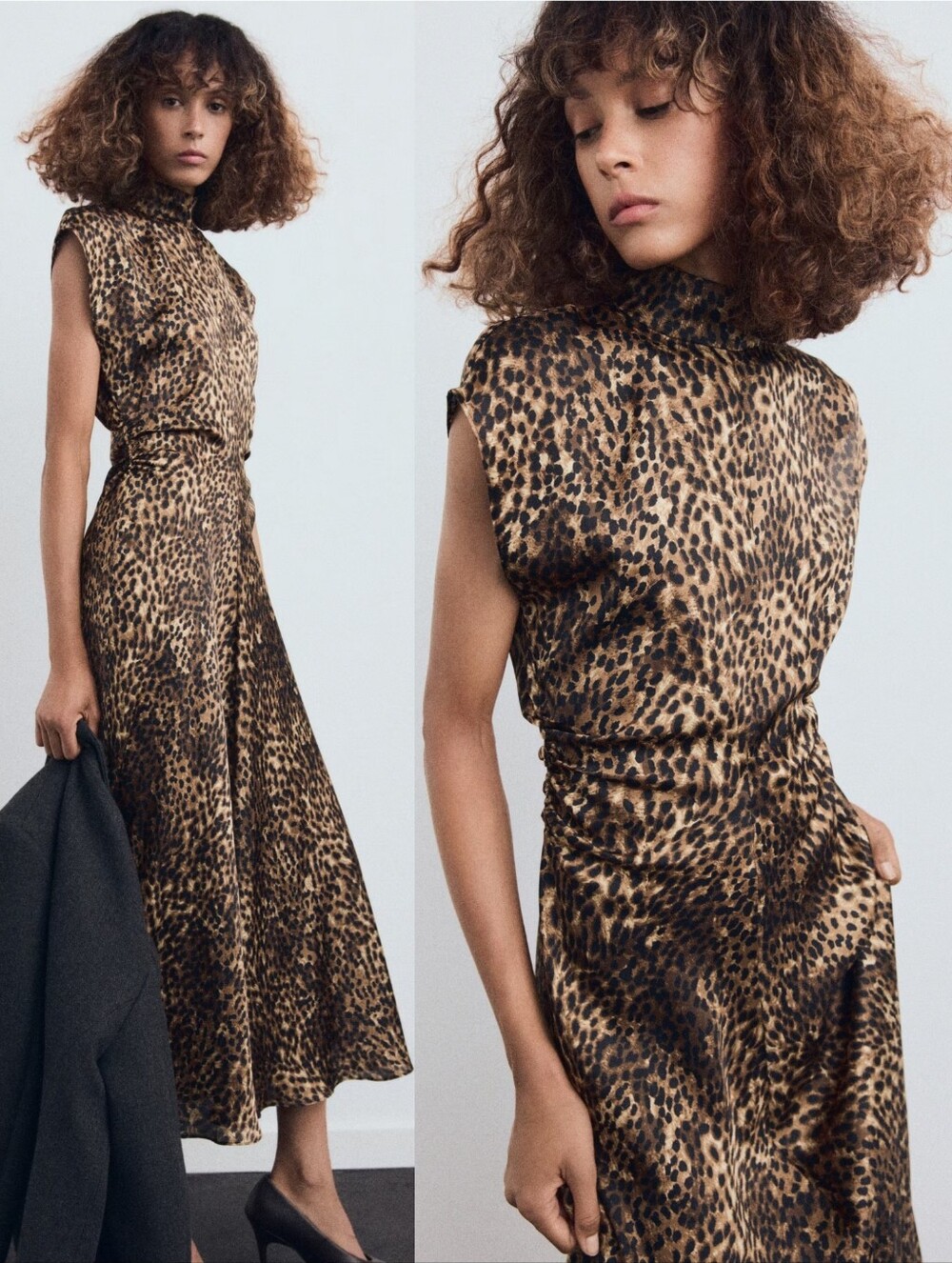 MANGO Satin Leopard Dress